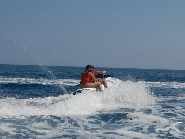 Rear-view spray fan from a passing jet ski