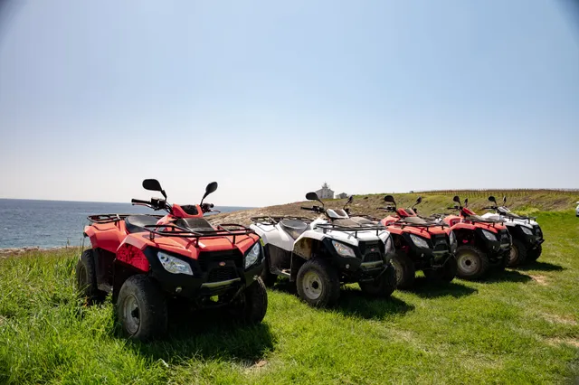 Quad fleet on a grassy cape by a lighthouse